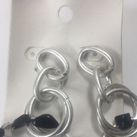 NEW Free People Iceball Hoops Silver tone Black Natural Stone - Picture 3 of 5